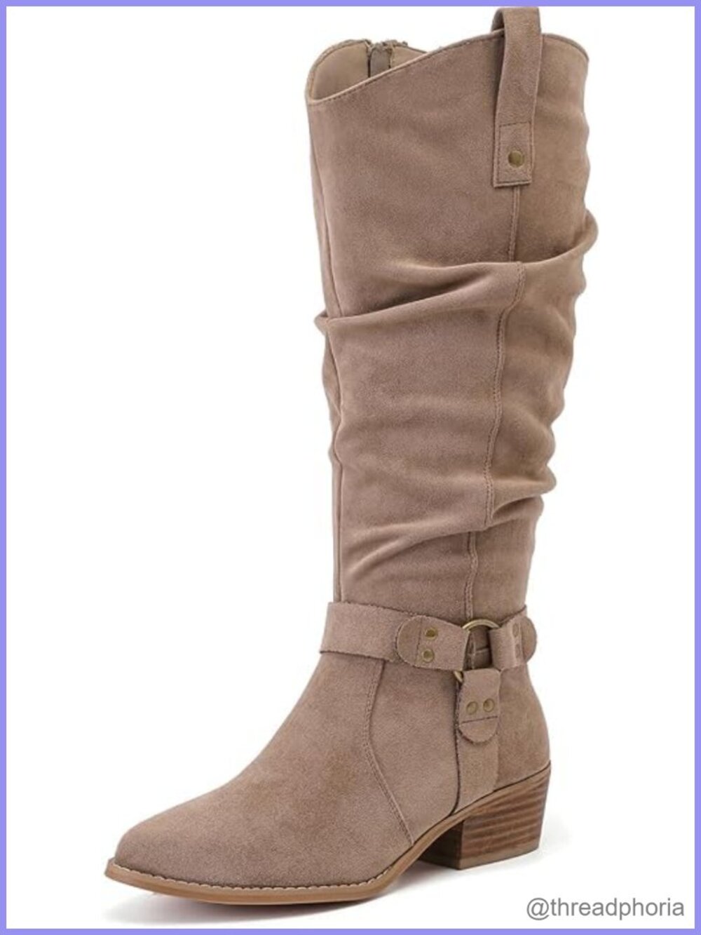 Wide Calf Knee High Boots Faux Leather Memory Foam Block Heel
